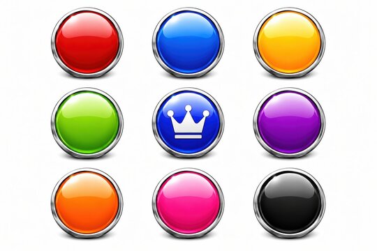 Set of colorful glossy round web buttons with a crown icon