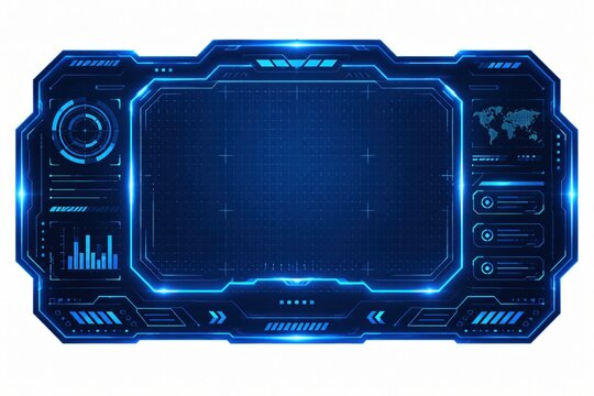 Blue digital hud interface display frame with futuristic glow elements