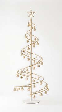 Modern spiral Christmas tree with gold ornaments and star topper