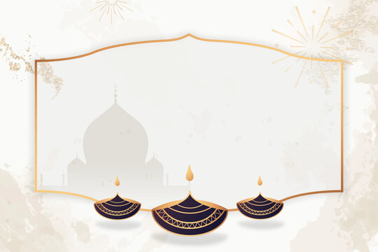 Diwali candle frame background, beige aesthetic design