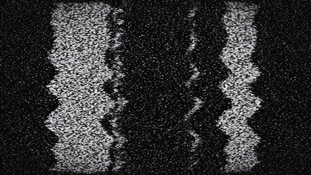 Vintage TV static screen with black and white noise and glitch effect background texture