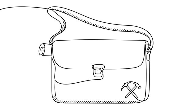 Handbag with hammer symbol on white background.