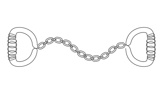 Handcuffs with chain on white background.