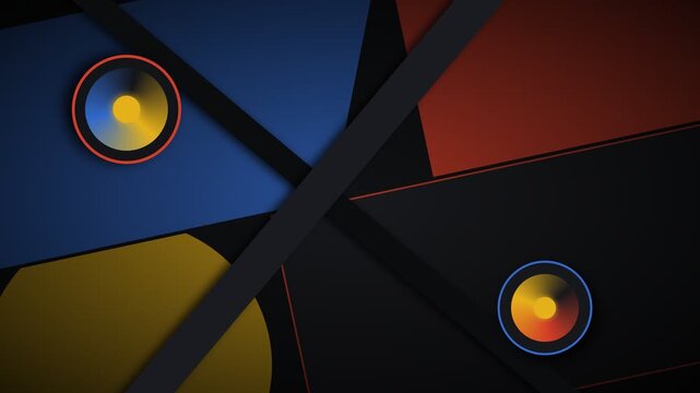Abstract composition featuring geometric shapes and glowing circular accents