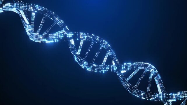 Abstract Digital DNA Double Helix Glowing with Binary Data for Medical Science and Biotechnology Concepts in High Quality Motion Graphics