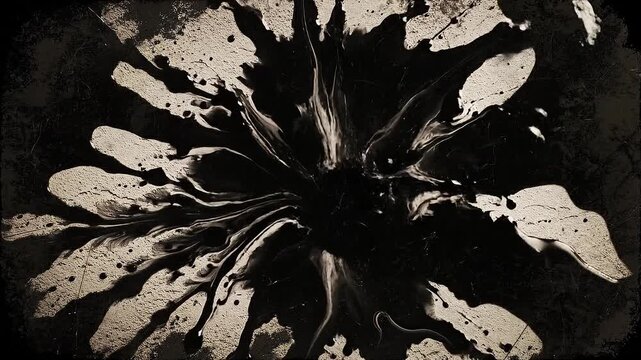 Abstract black ink splash on textured surface with dramatic shadow for creative art and design