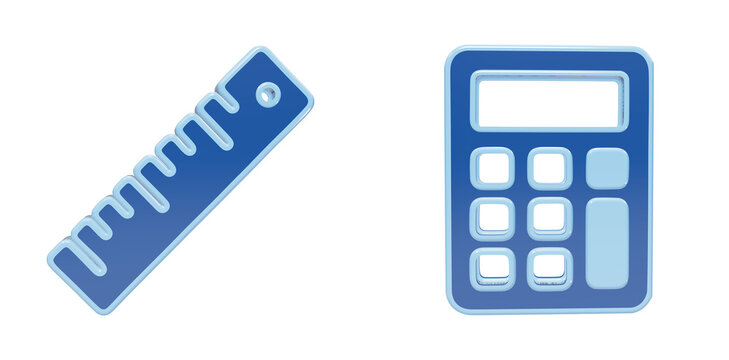 Creative blue ruler and calculator icons for mathematics engineering architecture planning and academic office work tasks
