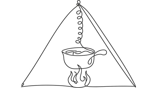 Hanging pot over fire white background.