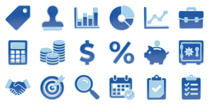 Set of blue business and financial icons for modern professional corporate website design and presentation usage