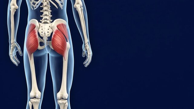 3D Medical Illustration of Gluteal Muscle Group and Human Pelvic Girdle Anatomy