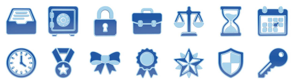 Set of blue business and security icons for professional digital interface and corporate web design projects