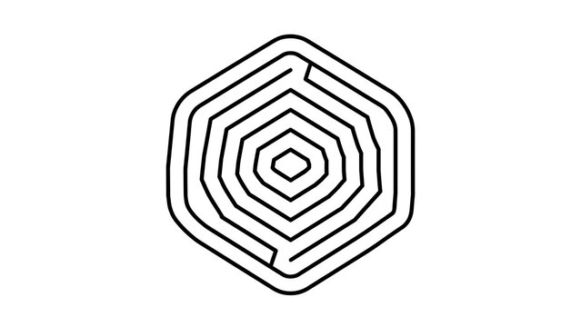 Hexagonal maze pattern on white background.