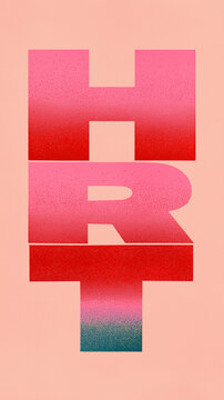 HRT bold gradient typography in pink and red risograph print