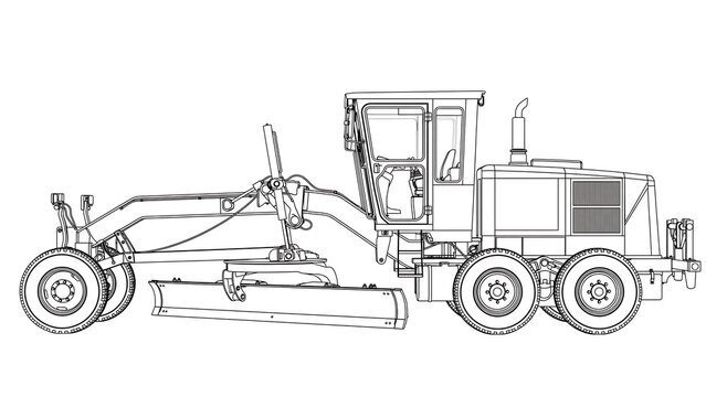 Heavy construction road grader machine white background.