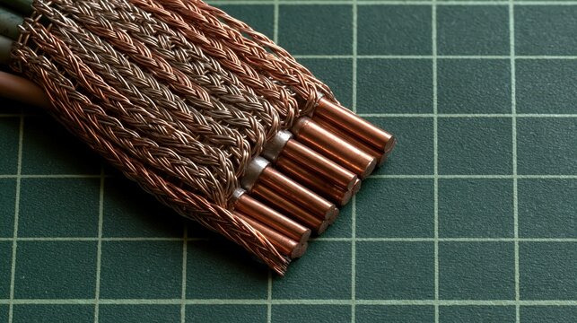 Close up of a shielded cable with its outer jacket stripped back with subtle depth and a considered neutral palette