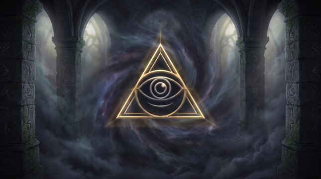 Mystical All Seeing Eye symbol in ancient stone temple