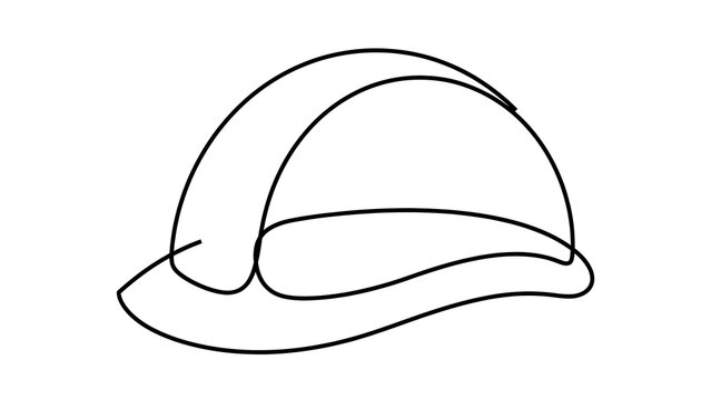 Hard hat line drawing on white background.