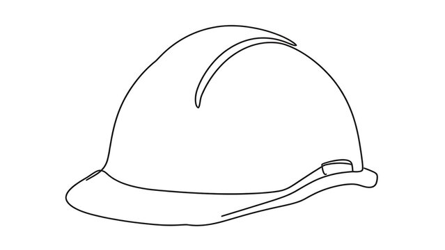 Hard hat line drawing on white background.