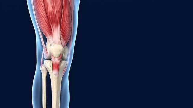 3D Medical Illustration of Quadriceps Muscle and Patellar Tendon in Knee Joint Anatomy