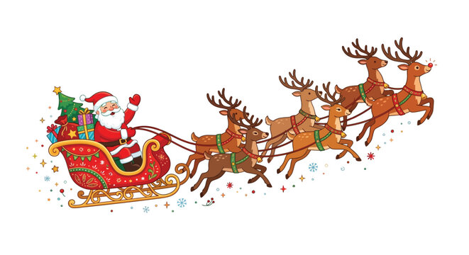 Santa claus riding a sleigh pulled by reindeer vector illustration