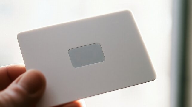 Extreme close up of a blank white access card held against a door reader with subtle depth and a considered neutral palette