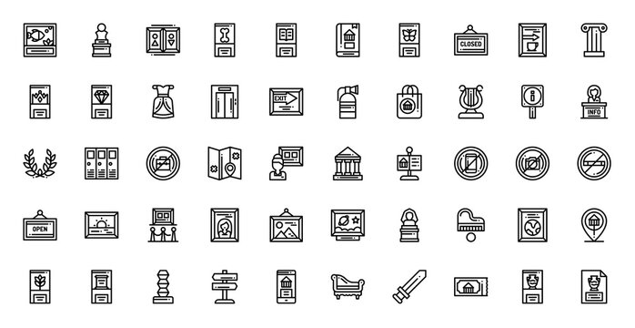 Museum Icon Set Vector Line Illustration Collection