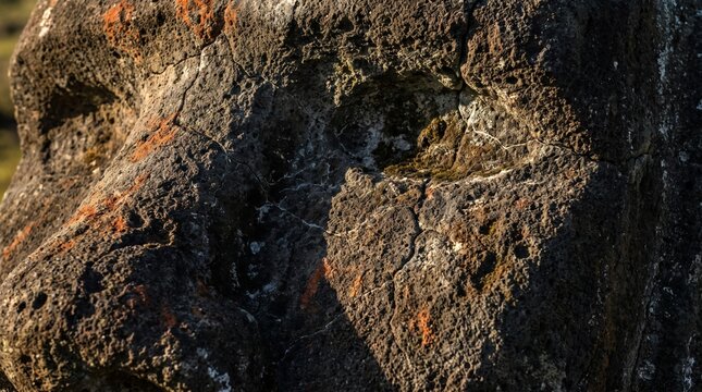 Close-up of ancient Moai stone statue face on Easter Island