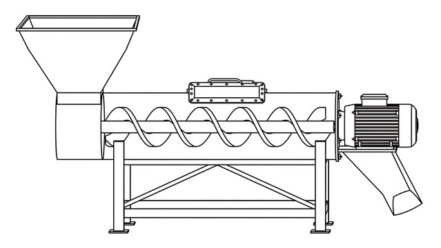 Industrial vibrating conveyor machine white background.