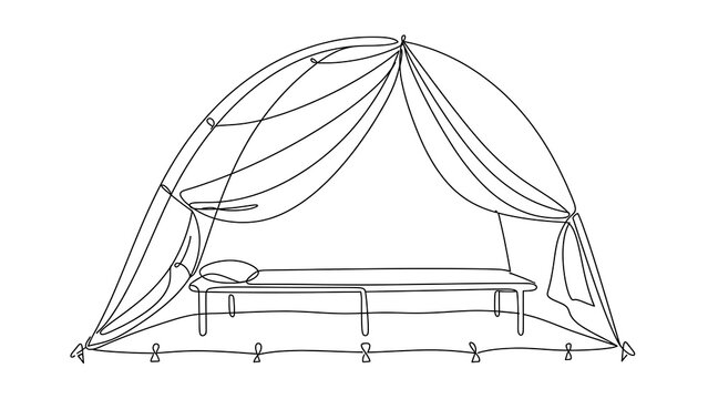 Illustrated canopy bed sketch on white background.