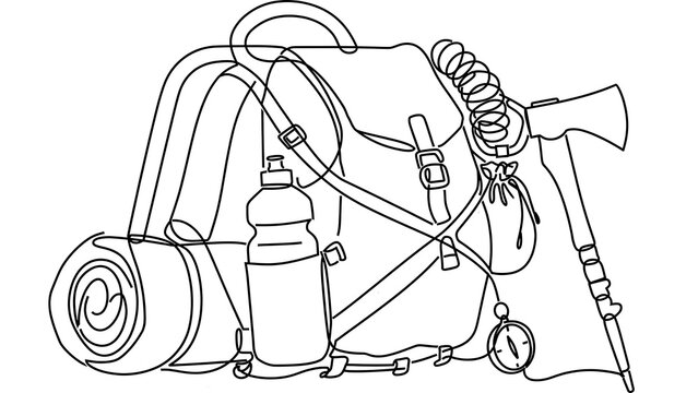 Hiking gear illustration on white background.