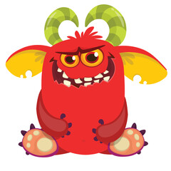 Obraz premium Cute Halloween monster creature with scary face for package desig