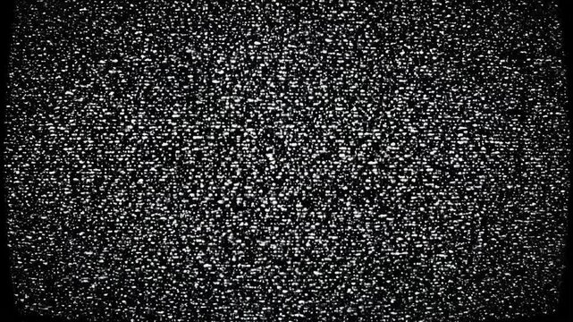 Black and white TV static noise texture background with glitch effect for digital media