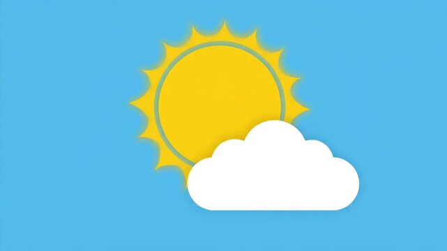 Minimalist flat design sun and cloud animation on blue background perfect for weather forecast app broadcast graphics motion design element for clean visual communication content