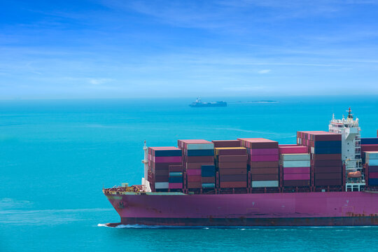 Aerial view of the freight shipping transport system cargo ship container. international transportation Export-import business, logistics, transportation industry concepts	
