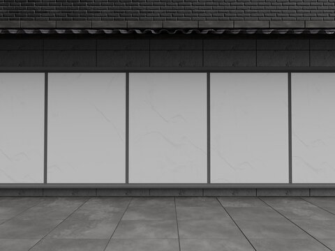 Realistic 3D Render Blank Glued Poster Mockup on Outdoor Urban Wall. Modern Urban Wheatpaste Billboard Poster Mockup Set on Textured Brick Background