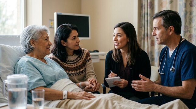 Physician Nurse Interpreter and Patient Seated Together during a Multi-Party Interpreter-Assisted Consultation