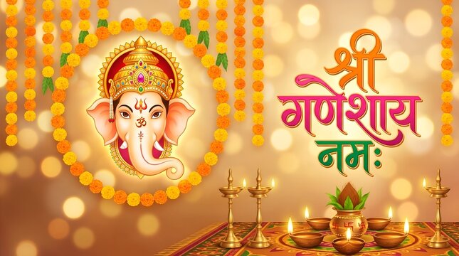 Ganesh Chaturthi Greeting Card with Shree Ganeshay Namah Calligraphy