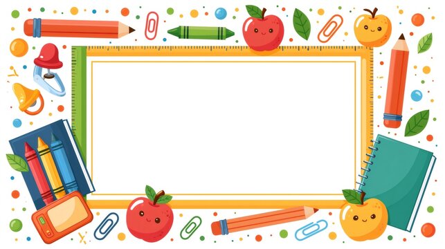 School supplies frame with blank space for education concept