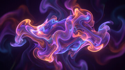 Obraz premium Abstract Glowing Purple and Orange Smoke Fluid Dynamics on Dark Background
