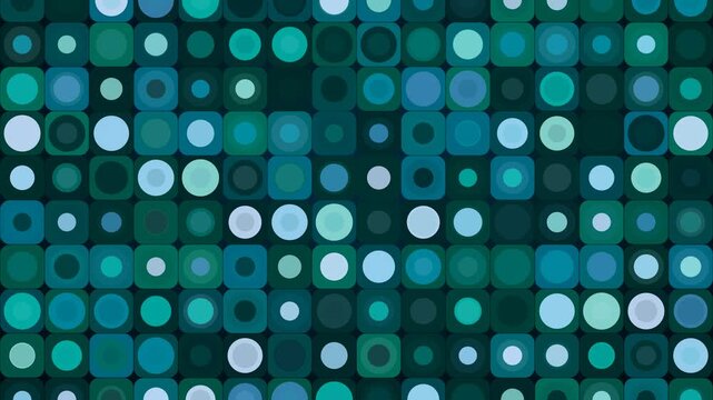 rounded squares and circles pulsating in cool blue and green tones, dynamic loopable modern digital background, vibrant abstract pattern