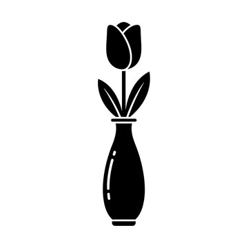 Black silhouette icon of a tulip flower in a glass vase