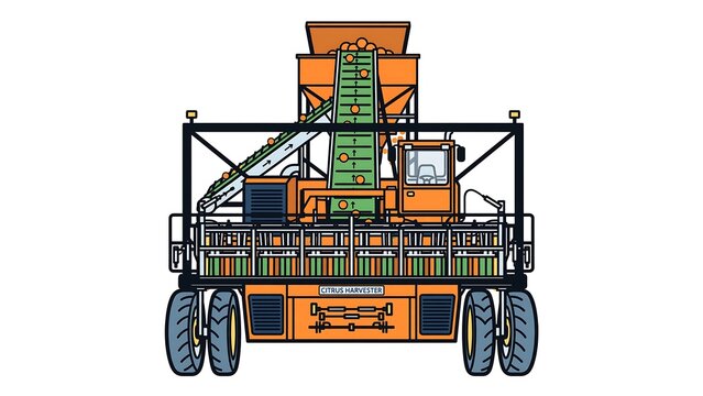 Industrial combine harvester illustration white background.