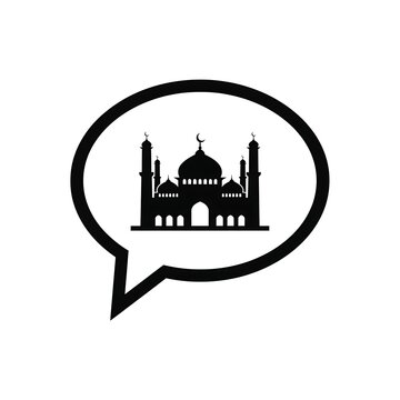 Black mosque silhouette inside a speech bubble icon