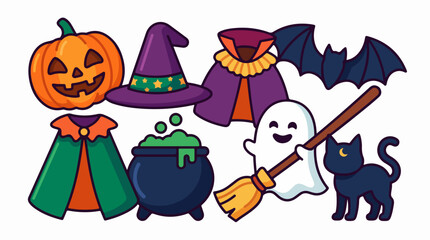 Fototapeta premium Halloween Icons and Costumes Collection