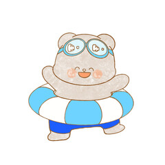 Fototapeta premium プールに行くくまのキャラクターイラスト