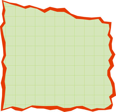 A light green square grid paper with a rough, torn red border, representing a piece of graph paper with jagged edges