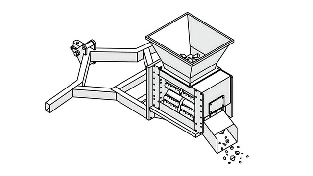 Industrial grain grinder machine white background.