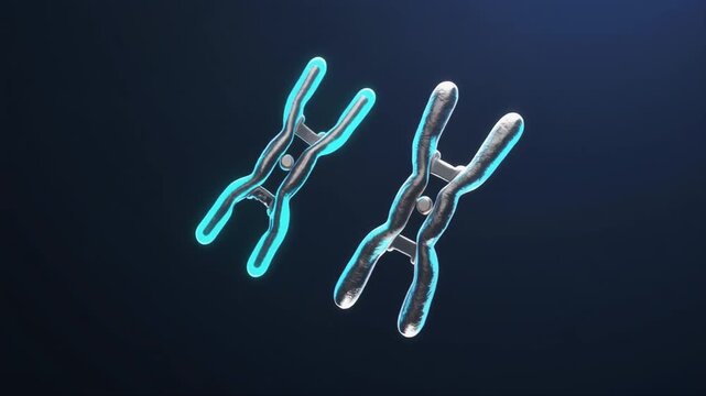 Realistic chromosome pair visualization for genetics education, cell biology, biotechnology research, medical presentations, and scientific website content.