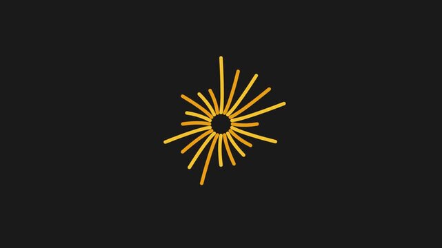 Golden radial lines expand outward from center on dark background, abstract burst animation, loop motion, futuristic tech graphic.
