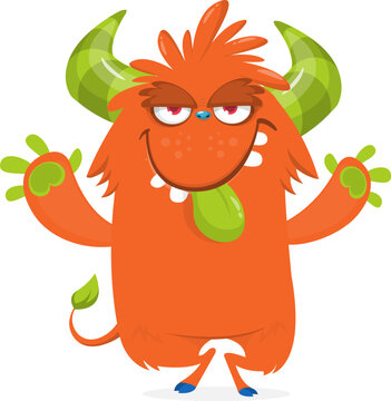 Cute Hairy Cartoon Monster Mascot with Claws and Big Teeth Isolated on White